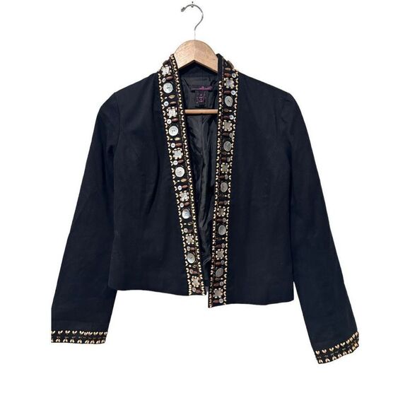Willi Smith Open Front Beaded Long Sleeve Cropped Cocktail Jacket Black Size 4 - Picture 1 of 10
